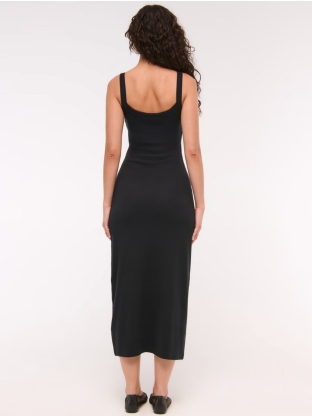 Abercrombie & Fitch Bra Free Essential 90s Rib Midi Dress In Black - Picture 4 of 8